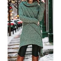 Women's Casual Dress Winter Dress Plain Dress Mini Dress Asymmetrical Daily Date Going out Fashion Modern Cowl Neck Long Sleeve 2023 Regular Fit Green Color S M L XL XXL Size Lightinthebox - thumbnail