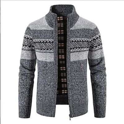 Men's Sweater Cardigan Sweater Zip Sweater Sweater Jacket Fleece Sweater Waffle Knit Cropped Knitted Solid Color Crew Neck Basic Stylish Outdoor Daily Clothing Apparel Winter Fall Dusty Blue Light miniinthebox