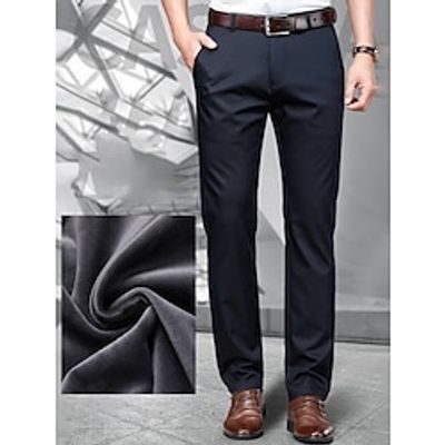Men's Dress Pants Fleece Pants Winter Pants Trousers Suit Pants Pocket Plain Comfort Breathable Outdoor Daily Going out Fashion Casual Black Dusty Blue miniinthebox