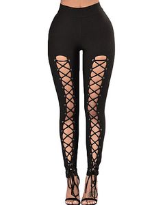New style black high-waist corn cross-lace slim slimming casual leggings