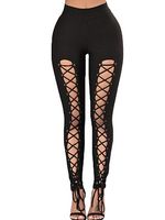 New style black high-waist corn cross-lace slim slimming casual leggings - thumbnail