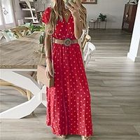 Women's A Line Dress Maxi long Dress Red Short Sleeve Polka Dot Print Spring Summer V Neck Casual Mature 2022 S M L XL XXL Lightinthebox - thumbnail