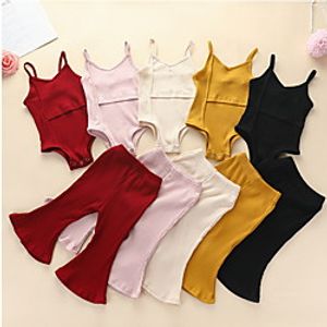 Kids Girls' T-shirt  Pants Clothing Set 2 Piece Sleeveless Red Yellow Blushing Pink Solid Colored Print Basic 2-6 Years miniinthebox
