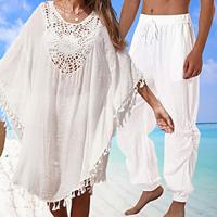 Matching Swimsuit for Couples Couple's Swimsuit Cover Up Bathing Suits Pants 2 PCS Tassel Plain Vacation Hawaiian Vacation Beach Spring Summer Quick Dry Lightinthebox