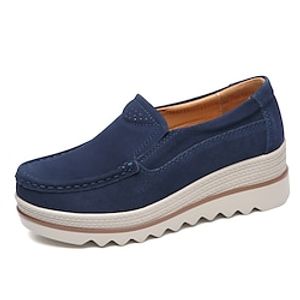 Women's Loafers  Slip-Ons Loafers Work Daily Platform Loafers Flat Heel Round Toe Suede Loafer Solid Colored Almond Black Blue Lightinthebox