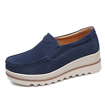 Women's Loafers  Slip-Ons Loafers Work Daily Platform Loafers Flat Heel Round Toe Suede Loafer Solid Colored Almond Black Blue Lightinthebox