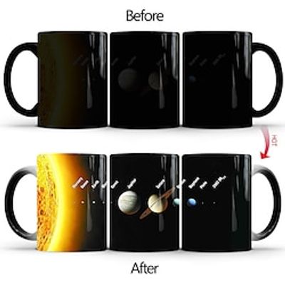 Color Changing Sublimation Mugs, 12 Oz Ceramic Heated Coffee Cup, Novelty Starry Solar System Mug Set, Heat Changing Magic Mug Gift for Kids, Friends and Lover Lightinthebox