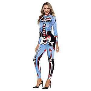 Skeleton / Skull Dress Adults' Women's Halloween Halloween Halloween Easter Festival / Holiday Terylene Blue Women's Men's Easy Carnival Costumes Print / Leotard / Onesie miniinthebox