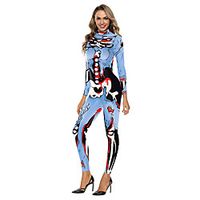 Skeleton / Skull Dress Adults' Women's Halloween Halloween Halloween Easter Festival / Holiday Terylene Blue Women's Men's Easy Carnival Costumes Print / Leotard / Onesie miniinthebox - thumbnail