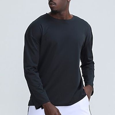 Men's T shirt Tee Gym Shirt Running Shirt Training Shirt Men Tops Crew Neck Long Sleeve Sports  Outdoor Vacation Going out Casual Daily Quick dry Moisture Wicking Breathable Soft Plain Black White Lightinthebox