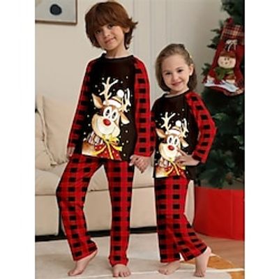 Santa Claus Reindeer Family Christmas Pajamas Nightwear Boys Girls' Family Matching Outfits Christmas New Year Christmas Eve Kid's Home Wear Polyester Top Pants Lightinthebox