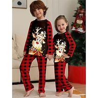 Santa Claus Reindeer Family Christmas Pajamas Nightwear Boys Girls' Family Matching Outfits Christmas New Year Christmas Eve Kid's Home Wear Polyester Top Pants Lightinthebox - thumbnail