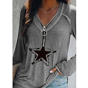 Women's Shirt Star Daily Weekend Geometric Shirt Long Sleeve Quarter Zip Print V Neck Casual Streetwear Light Blue Blue Grey S miniinthebox
