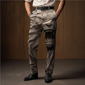 Lion Embossed Relief Pattern Vintage Abstract Men's 3D Print Pants Trousers Outdoor Street Wear to work Polyester Black Brown Khaki S M L High Elasticity Pants Lightinthebox