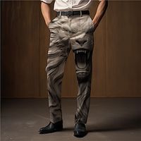 Lion Embossed Relief Pattern Vintage Abstract Men's 3D Print Pants Trousers Outdoor Street Wear to work Polyester Black Brown Khaki S M L High Elasticity Pants Lightinthebox - thumbnail