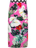 Dolce & Gabbana leaf-print silk-blend pencil skirt - PINK