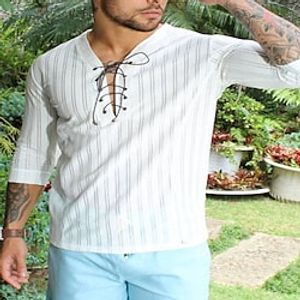Men's Shirt Solid Color Turndown Street Casual Lace up Long Sleeve Tops Casual Fashion Breathable Comfortable White Lightinthebox