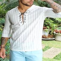 Men's Shirt Solid Color Turndown Street Casual Lace up Long Sleeve Tops Casual Fashion Breathable Comfortable White Lightinthebox - thumbnail