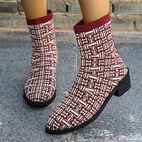 Women's Boots Xmas Shoes Sock Boots Plus Size Outdoor Christmas Daily Booties Ankle Boots Winter Block Heel Pointed Toe Fashion Casual Tissage Volant Loafer Wine Black Green Lightinthebox - thumbnail