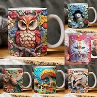3D Owl and Flower Mug, Owl Flower Mug, Animal Mug Design, Owl Floral Mug PNG, 3D Mug, 11oz Mug Sublimation Wrap, 3D Bookshelf Mug miniinthebox