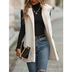 Women's Fleece Vest Warm Breathable Street Daily Wear Vacation Going out Button Fleece Lined Single Breasted Turndown Casual Street Style Plain Regular Fit Outerwear Sleeveless Fall Winter White S M Lightinthebox