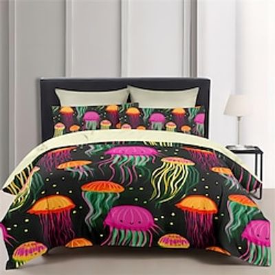 100% Cotton Duvet Cover Set Marine organism jellyfish Pattern Comforter Set Soft 3-Piece Luxury Bedding Set Home Decor Dusk Bedding Gift King Queen Full Size Lightinthebox