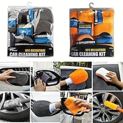 9pcs Care Cleaning Tool Auto Wash Mitt Microfiber Towel Wash Gloves Wheel Brush Pad Wash Sponge Mitt Auto Car Wash(Random Color Mixing) miniinthebox