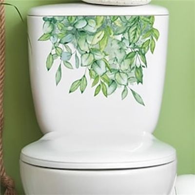 Watercolor Green Plant Leaves Wall Sticker Bathroom Toilet Toilet Stickers Home Beautification Wall Stickers miniinthebox
