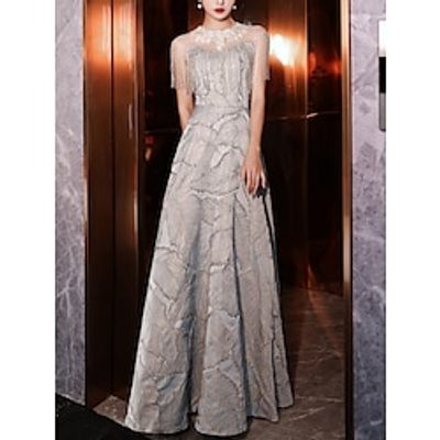 Sheath  Column Mother of the Bride Dress Party Elegant Jewel Neck Floor Length Cotton Blend Sleeveless with Lace Tassel 2023 Lightinthebox