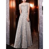 Sheath  Column Mother of the Bride Dress Party Elegant Jewel Neck Floor Length Cotton Blend Sleeveless with Lace Tassel 2023 Lightinthebox - thumbnail