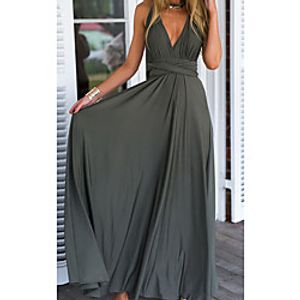 Women's Swing Dress Maxi long Dress Gray Sleeveless Solid Color Backless Lace up Summer V Neck Elegant Casual 2021 S M L XL miniinthebox