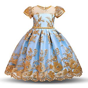 Kids Little Girls' Dress Floral Skater Dress Party Wedding Lace Bow Blue Yellow Blushing Pink Midi Short Sleeve Princess Sweet Dresses Summer Regular Fit 3-10 Years miniinthebox