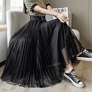 Women's Vacation Beach Casual Streetwear Skirts Solid Colored Layered Pleated Black Khaki Beige miniinthebox