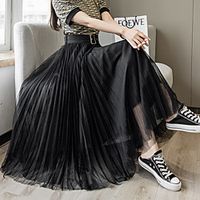 Women's Vacation Beach Casual Streetwear Skirts Solid Colored Layered Pleated Black Khaki Beige miniinthebox - thumbnail