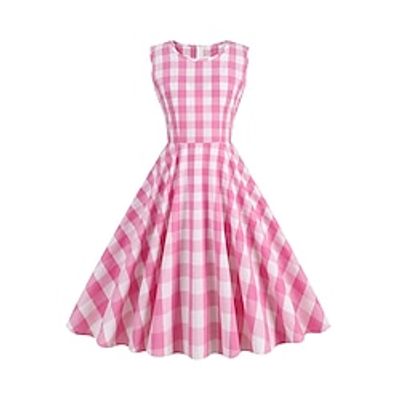 Women's Vintage Dress Party Dress Homecoming Dress Midi Dress Pink Sleeveless Plaid Print Spring Fall Winter Crew Neck Vintage Christmas Wedding Guest Birthday 2023 S M L XL XXL Lightinthebox