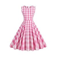 Women's Vintage Dress Party Dress Homecoming Dress Midi Dress Pink Sleeveless Plaid Print Spring Fall Winter Crew Neck Vintage Christmas Wedding Guest Birthday 2023 S M L XL XXL Lightinthebox - thumbnail