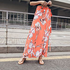 Women's Holiday Weekend Streetwear Boho Skirts Floral  Botanical Split Print Orange Lightinthebox