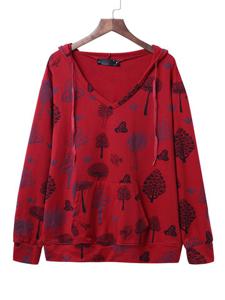 O-NEWE Casual Printed V-Neck Hoodies