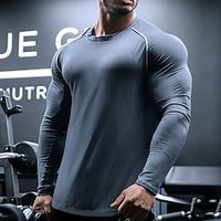 Men's T shirt Tee Gym Shirt Compression Shirt Running Shirt Men Tops Crew Neck Long Sleeve Sports  Outdoor Vacation Going out Casual Daily Quick dry Moisture Wicking Breathable Soft Plain Black Blue Lightinthebox - thumbnail