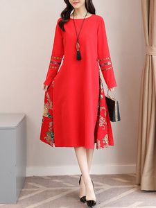 Loose Stitching Printed A-Line Dress
