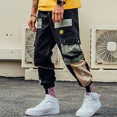 Men's Cargo Pants Cargo Trousers Cropped Pants Techwear Patchwork Pocket Color Block Comfort Breathable Outdoor Daily Going out Fashion Casual Black Light Grey Lightinthebox