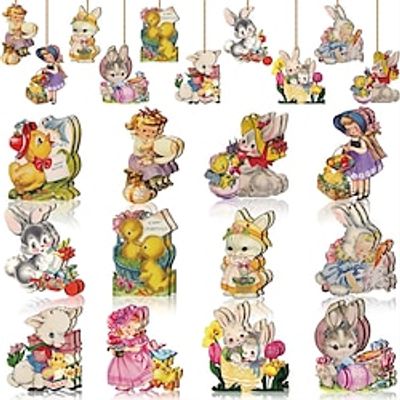 24 Pcs Easter Hanging Ornaments for Tree Vintage Easter Wooden Ornament Retro Spring Wooden Slices Ornaments Elf Wooden Decorations with Rope for Easter Party 前台产品名称 Lightinthebox