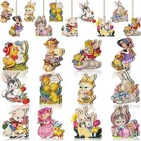 24 Pcs Easter Hanging Ornaments for Tree Vintage Easter Wooden Ornament Retro Spring Wooden Slices Ornaments Elf Wooden Decorations with Rope for Easter Party 前台产品名称 Lightinthebox - thumbnail