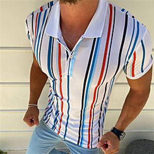 Men's Golf Shirt Striped Button-Down Print Short Sleeve Street Tops Sportswear Casual Fashion Comfortable Blue Lightinthebox