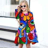 Kids Little Girls' Dress Graphic A Line Dress Daily Holiday Vacation Print Rainbow Above Knee Long Sleeve Casual Cute Sweet Dresses Fall Winter Regular Fit 3-12 Years Lightinthebox - thumbnail