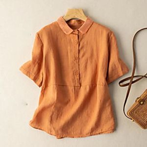 Women's Plus Size Tops Blouse Shirt Plain Button Short Sleeve Shirt Collar Streetwear Fall Summer Blue Purple Yellow Big Size L XL XXL 3XL 4XL Lightinthebox