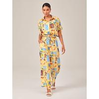 Tropical Collage Elastic Hem Shirt Wide leg Pants Set