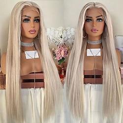 Ash Blonde Straight Remy Human Hair Lace Front Wig Preplucked Brazilian Virgin Hair Lace Front Human Hair Wigs with Baby Hair for Women Lightinthebox