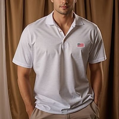 Men's Polo Shirt Button Up Polos Casual Sports Lapel Short Sleeve Fashion Basic National Flag Patchwork Embroidered Summer Regular Fit Black White Navy Blue Polo Shirt Lightinthebox