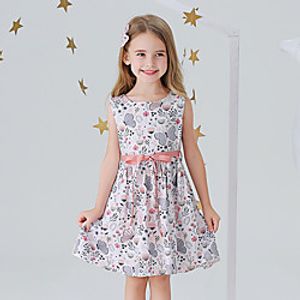 Kids Little Girls' Dress Butterfly Flower Animal Sundress Casual Bow Print Blushing Pink Light Blue Cotton Knee-length Sleeveless Basic Cute Dresses Regular Fit 2-8 Years miniinthebox